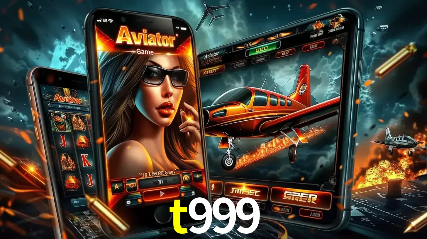 O popular jogo de apostas Aviator exibido em vários celulares e tablets, mostrando a interface emocionante e a ação de voo disponíveis para jogar agora no t999.