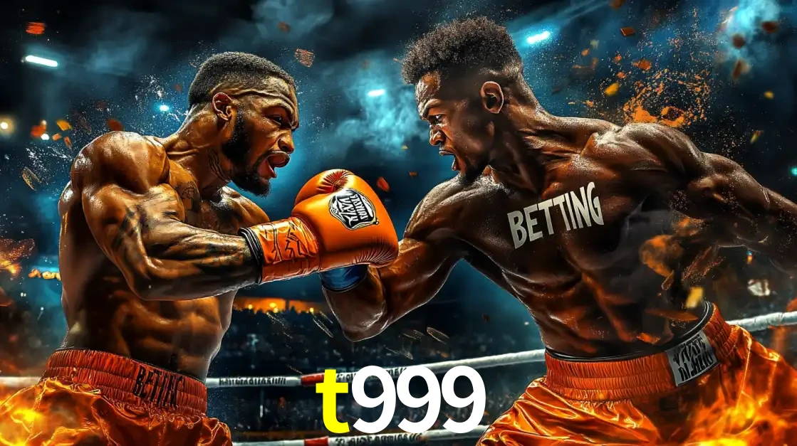 Dois boxeadores em uma luta intensa e explosiva, representando a adrenalina e as oportunidades de apostas em esportes de combate disponíveis na plataforma t999.