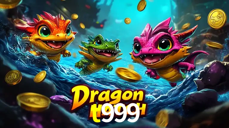 Arte promocional do jogo Dragon Hatch com três adoráveis dragões bebês nadando entre moedas de ouro, um dos slots mais divertidos para jogar no cassino t999.