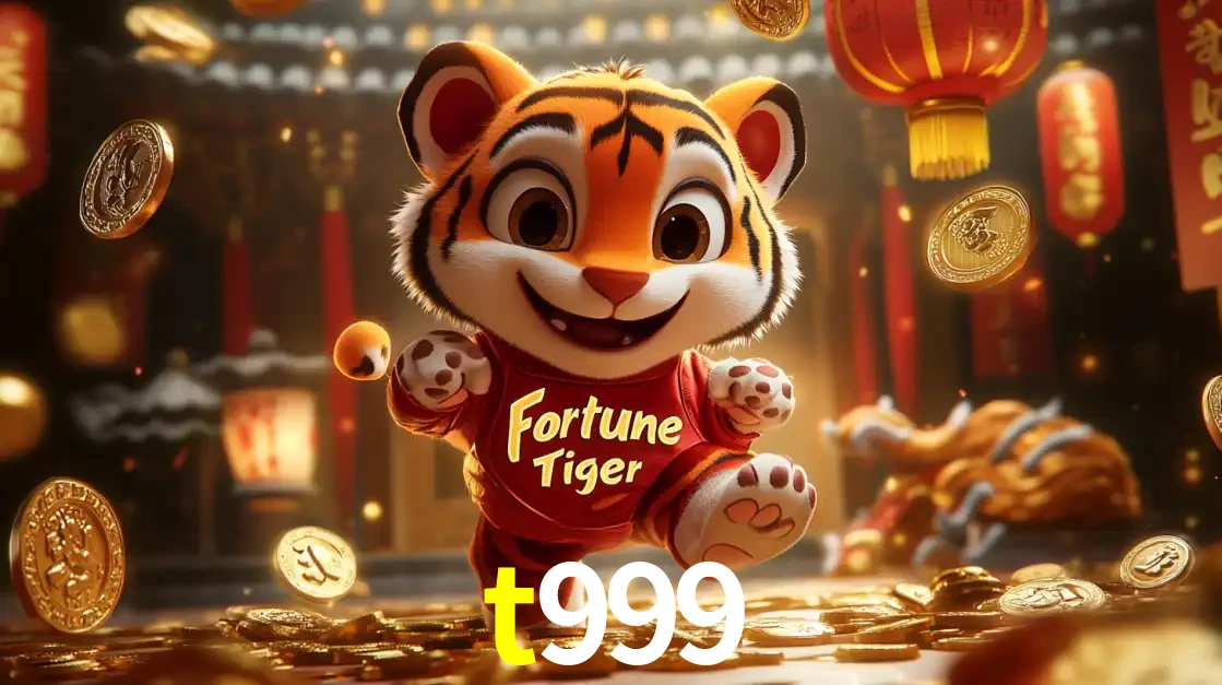 O alegre personagem do Fortune Tiger correndo sobre um caminho de moedas de ouro, simbolizando os grandes prêmios e a diversão do popular jogo de slot do t999.