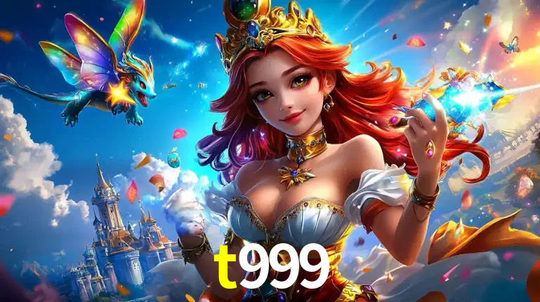 A princesa de um reino de fantasia mágico, com seu pequeno dragão, apresentando um mundo de prêmios encantados nos jogos de caça-níqueis do cassino t999.