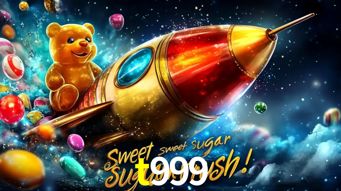 Arte promocional do jogo de slot Sugar Rush, com um urso de pelúcia em um foguete viajando pelo espaço de doces, um dos jogos divertidos disponíveis no cassino t999.